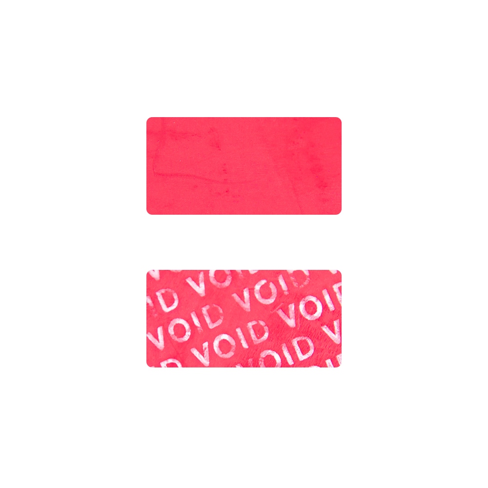 Pegatina rectangular de tipo VOID, no residual, para la cámara de móvil, tamaño 20x10mm, color rojo con superficie rosada
