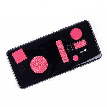 Pegatina rectangular de tipo VOID, no residual, para la cámara de móvil, tamaño 20x10mm, color rojo con superficie rosada