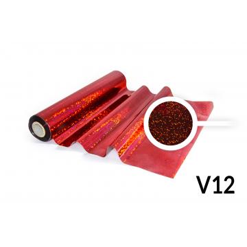 Lámina para Hot Stamping - V12 holográfica, color rojo de vino tinto, pequeñas elipses no simétricas