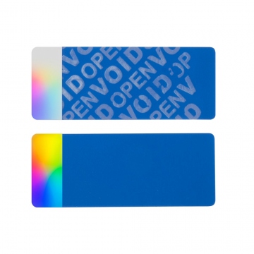 Pegatina VOID, azul, no residual con el holograma plateado 50x20mm, rectángulo