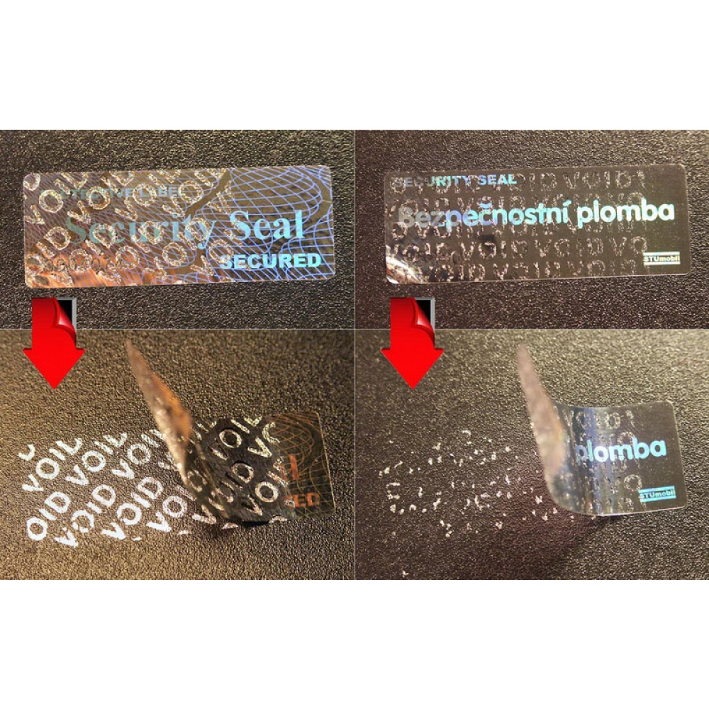 Una etiqueta numerada de dos capas con capa VOID y alto nivel de adhesividad