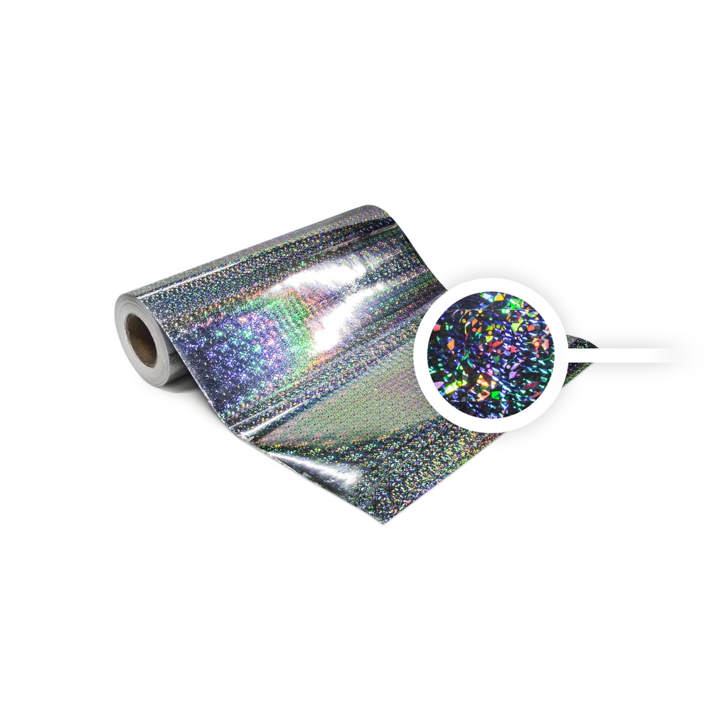 Lámina holográfica, universal, autoadhesiva, por metros, motivo 9 añicos y puntos – color de plata
