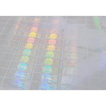 Etiqueta holográfica trasparente original con un motivo de dactilograma 25x10mm 