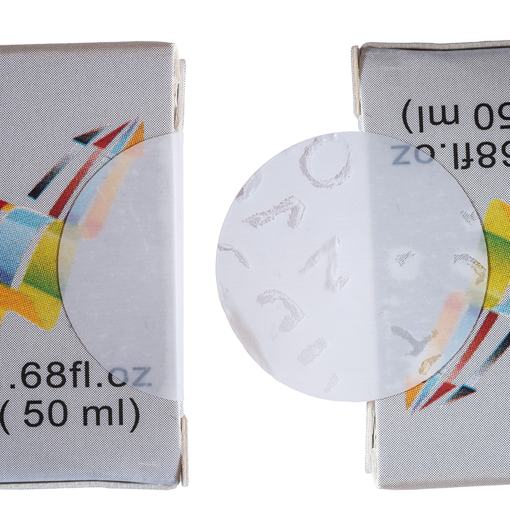 Adhesivo VOID circular con capa no residual 20mm - blanco lechoso - translúcido