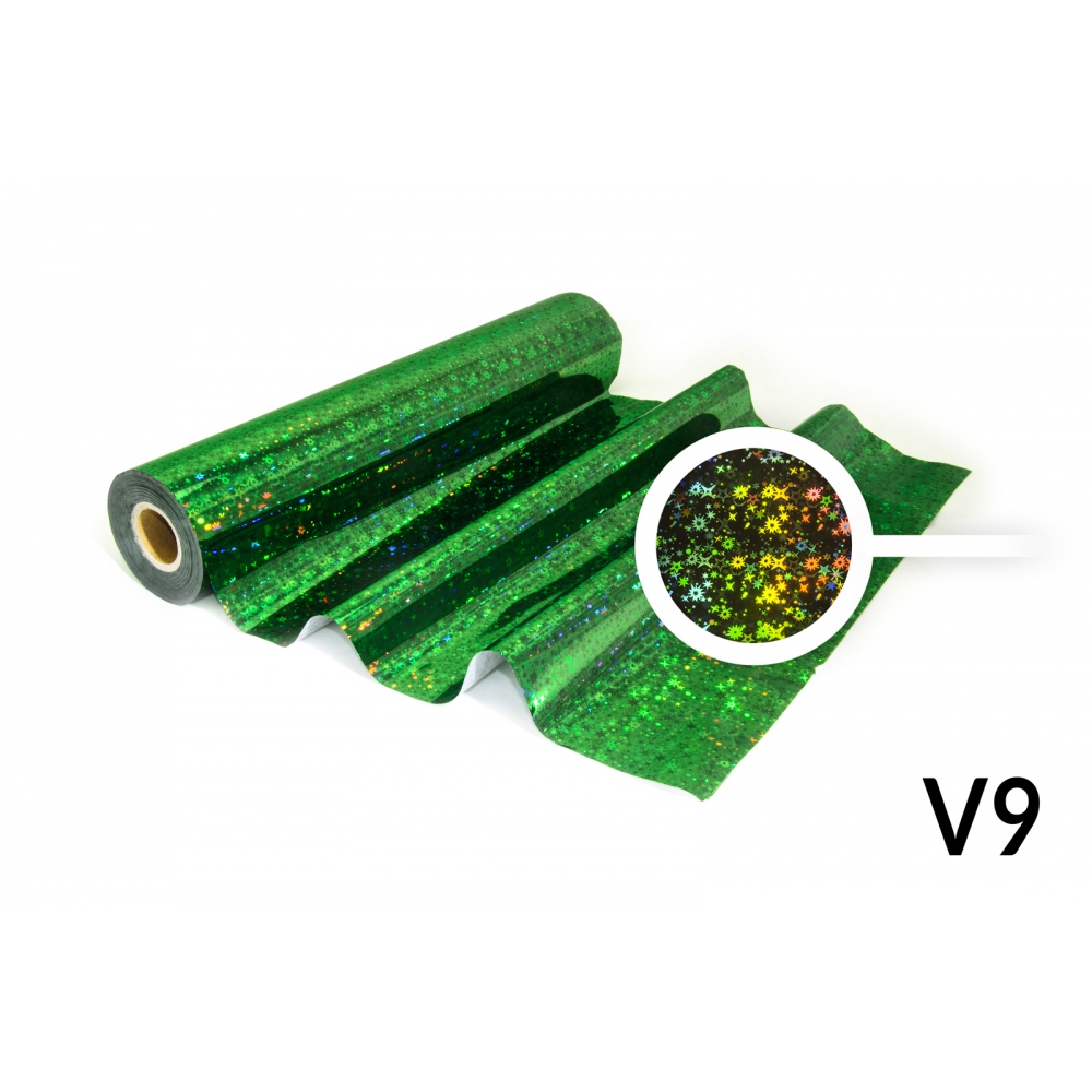 Lámina para Hot Stamping - V9 holográfica, color verde, estampado de estrella